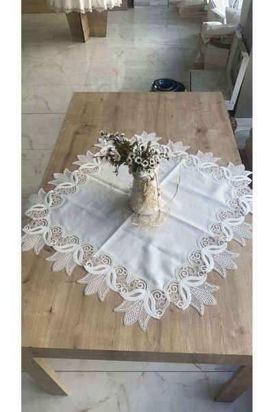 Ceki Home Masa Üzerine Runner, Sehpa Örtüsü Fransız Dantel Detaylı Kare 88x 8...