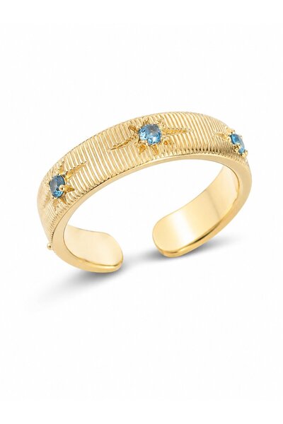 serelya Brass Gold Color Blue Zircon Stone Polar Star Model Women's Ring