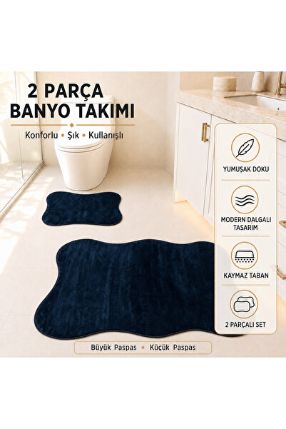tepehan 2’li Banyo Paspası Halısı Seti Kaymaz Tabanlı Yıkanabilir Klozet Takımı