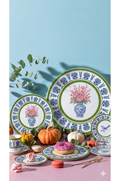 Onedekor 34 Parça Royal Rose Pink Yaldızlı 6 Kişilik Pasta Çay Servis İkram T...