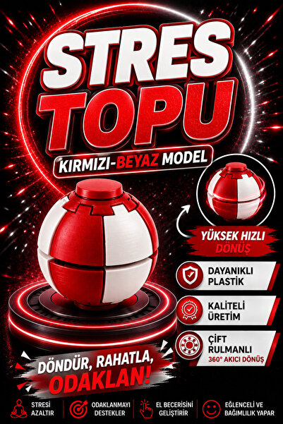 YAGLİZ Premium Stres Çarkı, Hızlı Dönen Stres Topu Çift Rulmanlı Bas Bırak Oy...