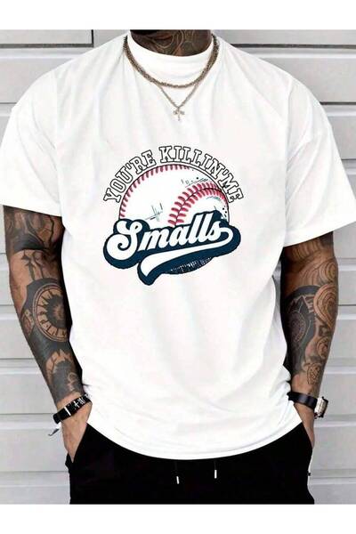 45 BPM Cool Black Patterned T-Shirt Featuring Baseball-Themed Design, Printed...