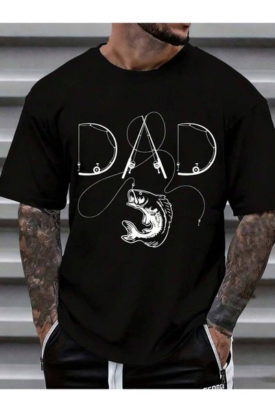 9TAY Dad Fishing T-Shirt For Men With Fish And Rod Design Father Day Gift Casual Wear Outfit Summer T-Shirt, Outdoor Casual, Cotton, 180g.