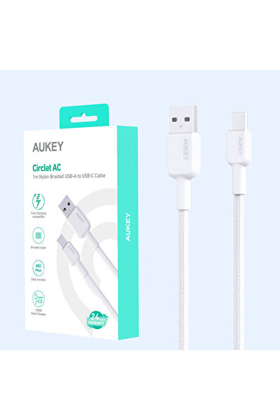 AUKEY Braided Nylon Sync & Charge USB-A To USB-C cable 1.0m White