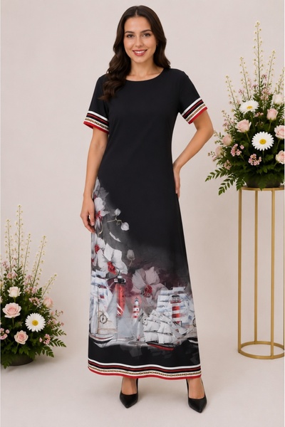 OEM Rochie lunga de zi,Suze cu imprimeu cu flori,nuanta de negru