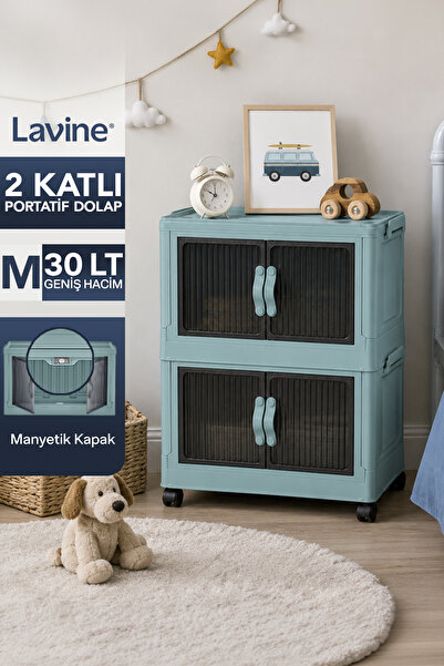 Lavine ”MEDIUM” 2 Katlı Portatif Tekerlekli Organizer Dolap Beyaz 30 LT Mıkna...