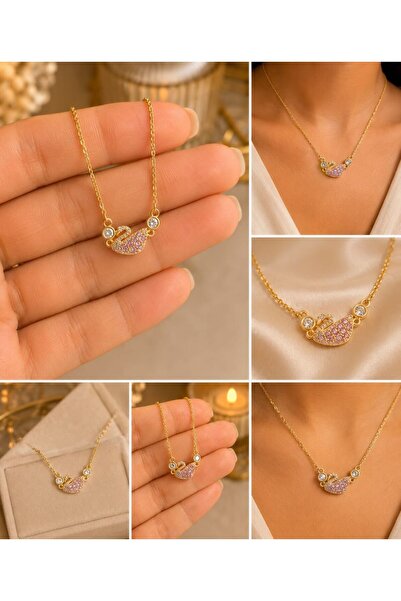 MARE BUTİK Elegant Swan Necklace with Gold Zircon Stone