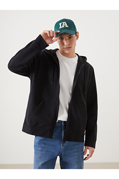 LC Waikiki Xside Black Hooded Long Sleeve Men's Zip-Up Sweatshirt