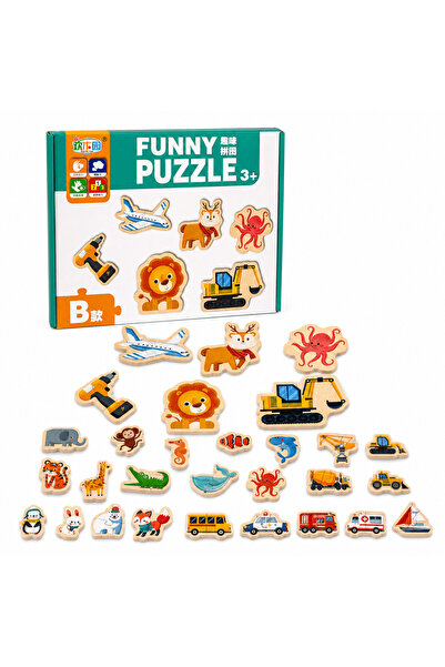 Stuniko ® Set 38 Puzzle-uri Educative din Carton – Animale, Vehicule, Unelte ...