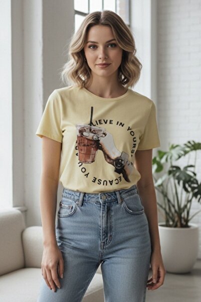 OEM Tricou casual de damă cu imprimeu frontal și croială clasică, TG-23