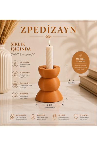 Modern Dekoratif Şamdan Mumluk – 3D Baskı Minimal Mum Standı | 7 cm x 6 cm