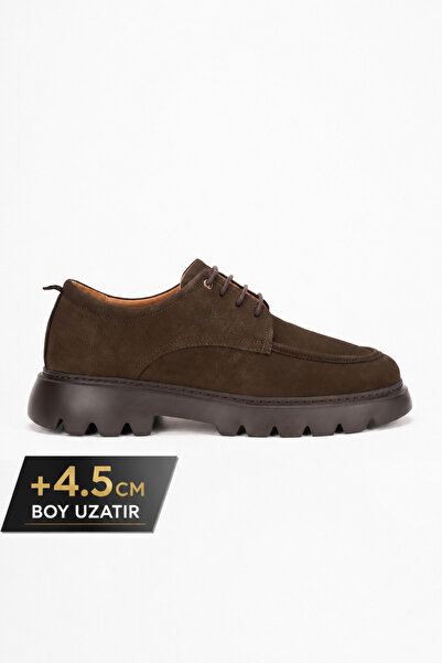 Fame Step Genuine Leather Men's Daily Casual Shoes Brown +4.5 cm Height Incre...