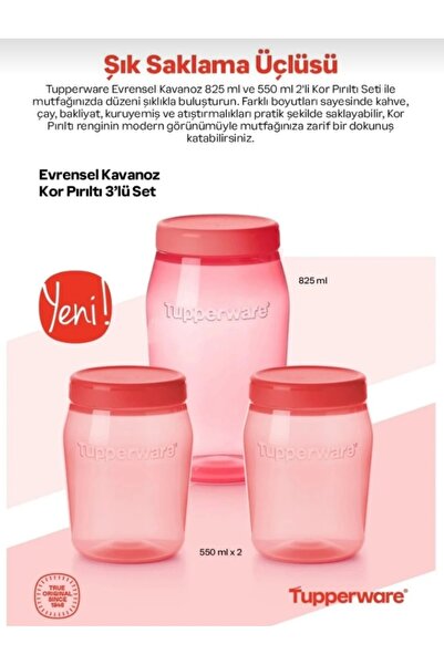 Tupperware Kavanoz 825 ML ve 2 Adet 550 ML.