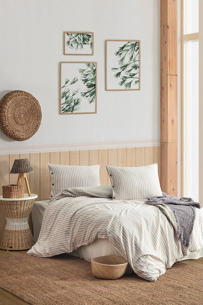 Berolige Easy Boho Brown Single Washable Yarn-Dyed Duvet Cover Set