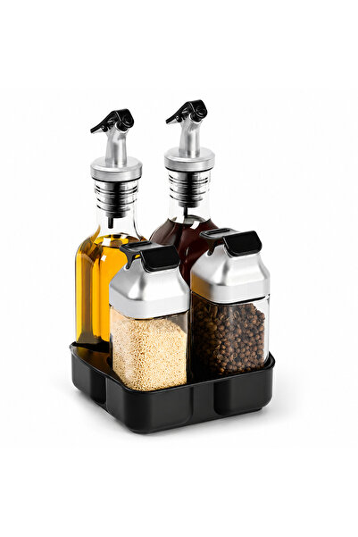 iTin Set condimente 5 piese cu suport, 2 recipiente 150 ml si 2 recipiente 80...