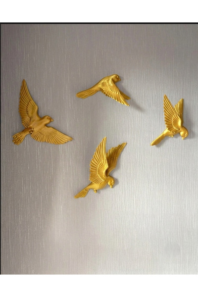 Anka Atolye 4'lü Kuş Duvar Süsü Seti (20 cm) - 3D Baskı Dekor - Modern Stil
