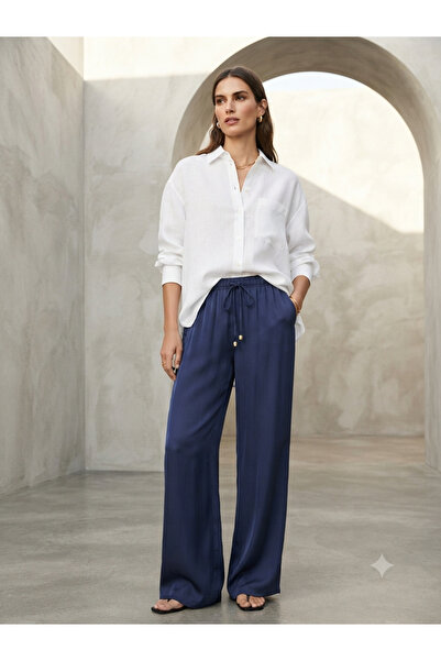 TUĞBA ERGÜL Women's High Waist Pants with Elastic Waistband