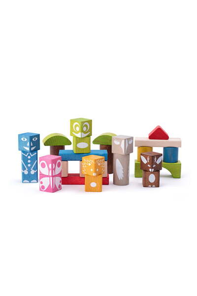 Woodyland Cuburi de constructie din lemn pictate 26 piese