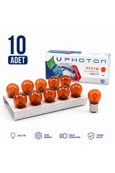 Photon 24V PY21W 24V 93 Sarı Sinyal Ampulü Şaşı Tırnaklı Tır Kamyon Otobüs Ağ...
