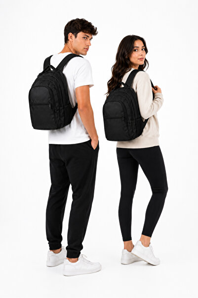 Unisex Siyah Laptop Bölmeli Çok Bölmeli Suya Dayanıklı Günlük Okul İş Seyahat Sırt Çantası