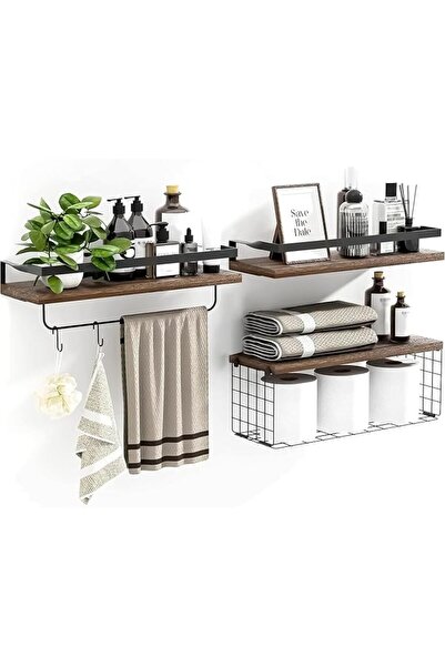 Emeralune Floating Shelves Wall Mounted with Storage Basket,Emeralune Bathroo...