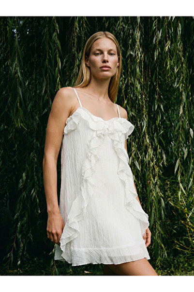 LC Waikiki Original U-Neck Ruffle Mini Dress with Rope Straps