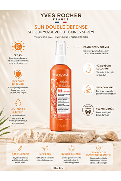 Yves Rocher Sun Double Defense SPF50+ Güneş Spreyi 150 ml - Yüz ve Vücut İçin...