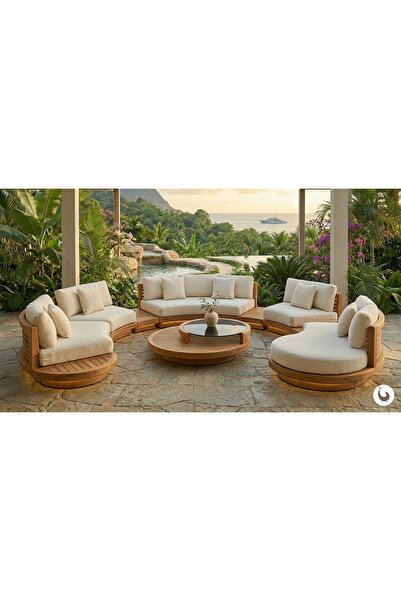 Kunter Mobilya Veranda/Bahçe Oturma Grubu Tik (Teak Wood) Luxury Oval
