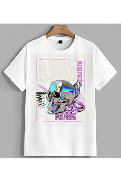 ELFERA Cyberpunk holografska majica sa štampanom glavom, unisex, velika velič...