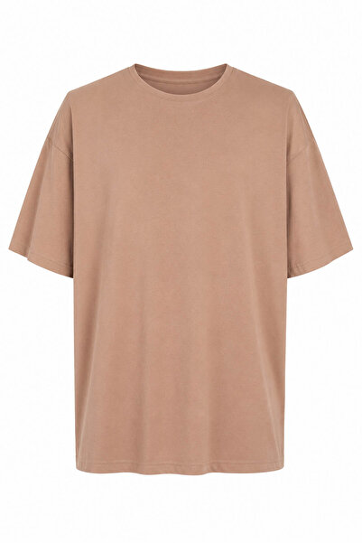 trender Fit oversized muška majica sa širokim izrezom, svetlo braon, model 221