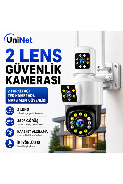 YS-1010 5 MP Çift Kameralı WiFi PTZ Güvenlik Kamerası 355° Döner Lazer Flaşlı Gece Görüşlü
