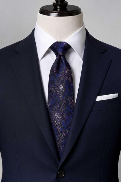 Kravatkolik Navy Blue Fuchsia Shawl Pattern Italian Silk Tie İk2567