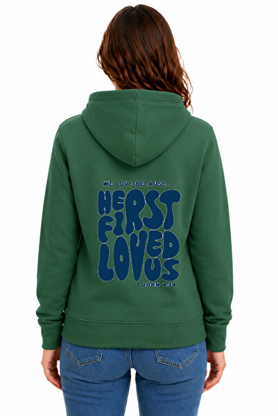herkesemoda First Love Back Printed Hooded 2 Thread Raster Printed Sweatshirt