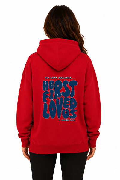 herkesemoda First Love Back Printed Hooded 2 Thread Raster Printed Sweatshirt