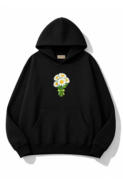 herkesemoda Daisy Printed Hooded 2 Thread Threaded Sweatshirt