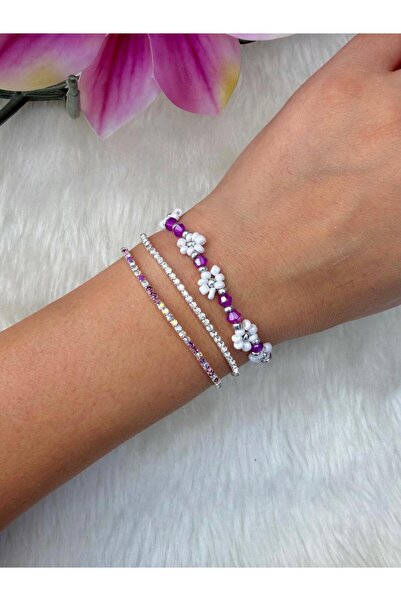 Beykan handmade Colorful 3-Piece Bracelet Set Daisy Beads and Stone Waterway ...