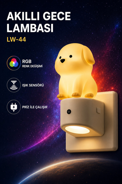 Abbruch Akıllı Gece Lambası RGB Renk Değişimli Işık Sensörlü Prize Takılan LE...