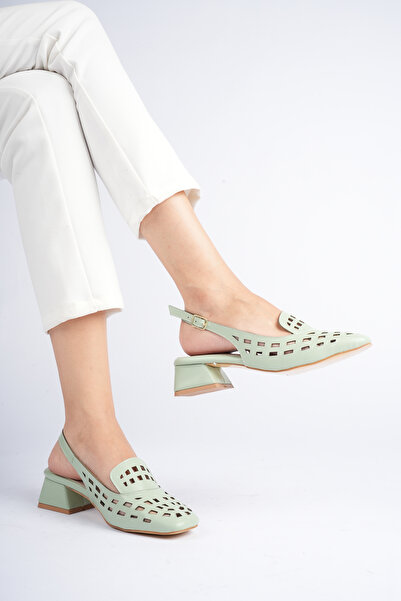 NOCTA SHOES حذاء نسائي فرنسي بكعب سميك قصير 4 سم باللون الأخضر النعناعي