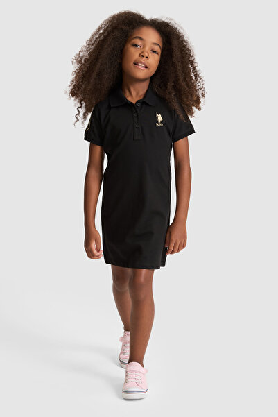 U.S. Polo Assn. فستان محبوك أسود للفتيات 50320314-VR046