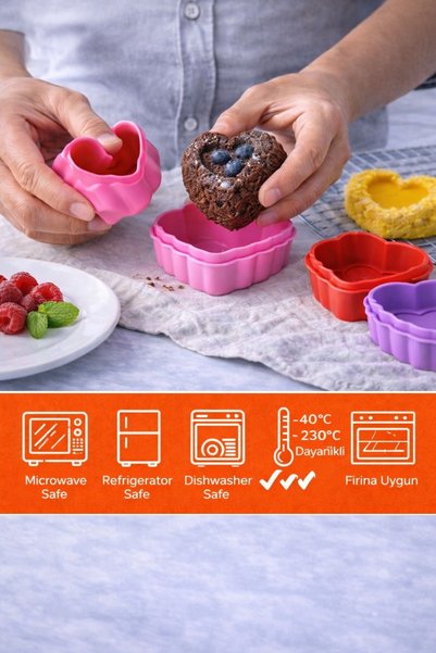 Generic Brand 18-Piece Heart Cake Containers |   Suitable for Tart, Mini Cake, Brownie, Colorful Molds, Heat Resistant