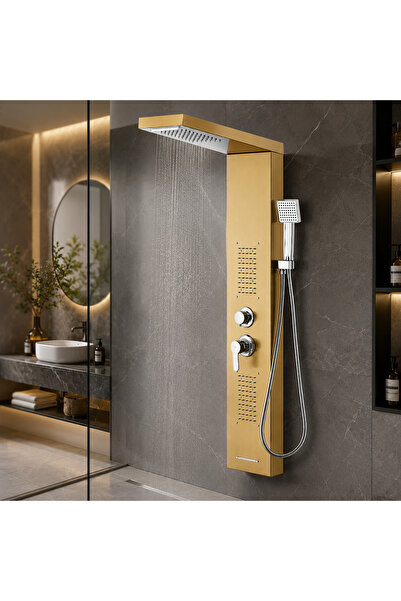 Rovitech Panou de duș, iluminare LED, 5 funcții, jeturi de masaj, cascadă, pl...