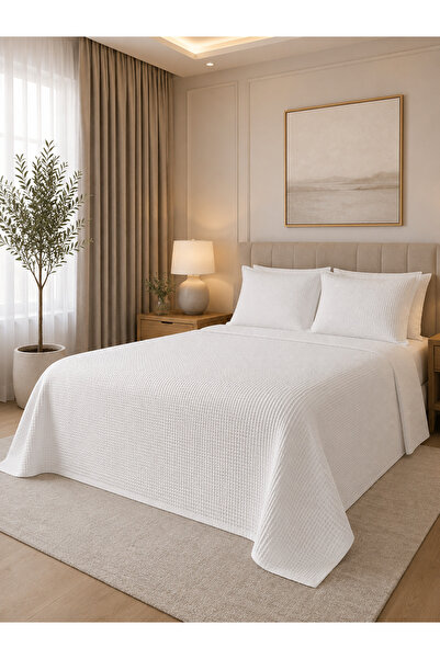 Erays Home بيكيه قطني أبيض مفرد مع حوض استحمام 160x230