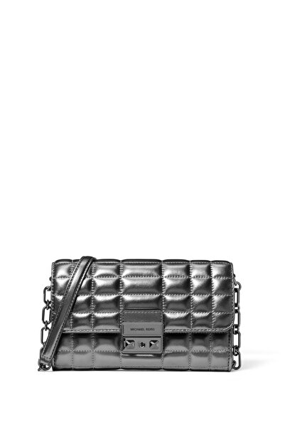 Michael Kors Collection Geantă damă Tribeca Conv Chain, piele argintie matlasată