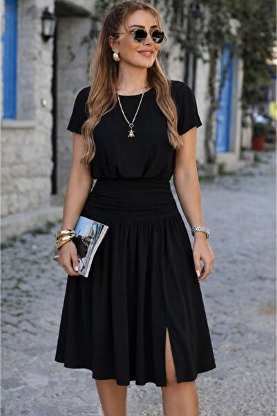 Simala Women's Short Sleeve, Waist-Slit, Short Janjan Crepe Dress