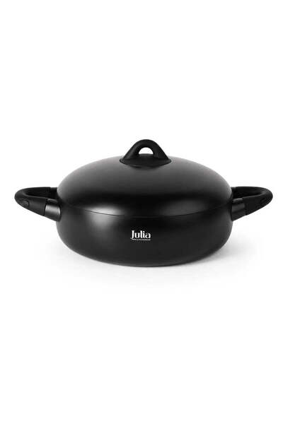 Julia Black Tec Shallow Casserole 28 cm with Lid - Black - Titanium Non-Stick