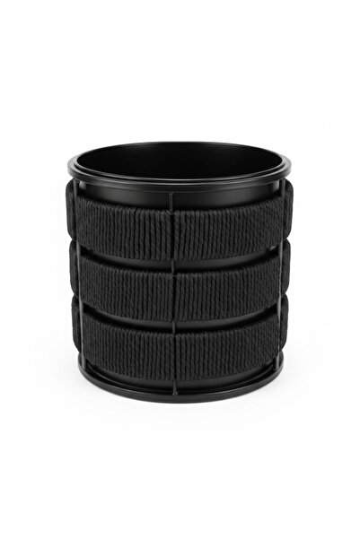 AMIN Black Metal Planter Pot with Woven Rope Texture - 26×26 cm / 24×24 cm