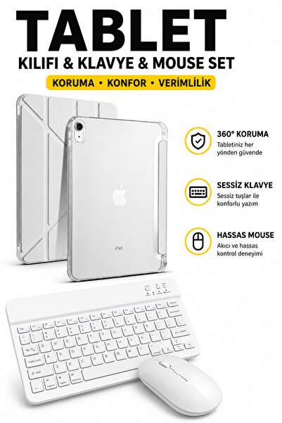 Rabbit Tech iPad A16 11İnç 2025 Uyumlu Standlı Tablet Kılıfı + Bluetooth Klav...