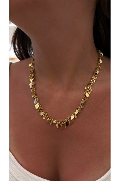 Glowisters Jewelry Kadın Gold Pullu Sallantılı Kolye | Çelik Üzeri 14K Altın ...