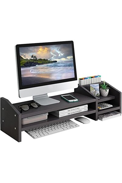 TERRIFI Ergonomic 2 Tier Wooden Computer Monitor Riser Stand with Dual Storag...