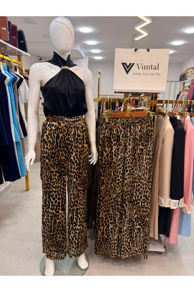 VUNTAL Glittery Leopard Chiffon Trousers